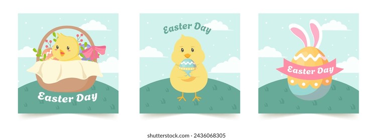 Set of happy celebration easter day media social stories flat design. Colored flat vector illustrations.