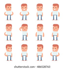 Set of Happy and Cheerful Character Casual Boy standing in relaxed poses for using in presentations, etc.