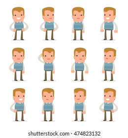 Set of Happy and Cheerful Character Family man standing in relaxed poses for using in presentations, etc.