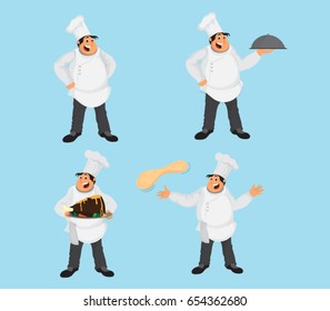 Conjunto de personajes alegres del chef en diferentes posiciones.