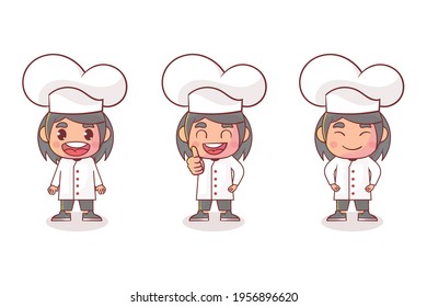 Conjunto de alegres personajes lindos del chef con muchas expresiones de gesto. Vector Premium
