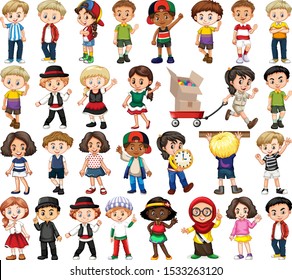 Set of happy children in different actions illustration