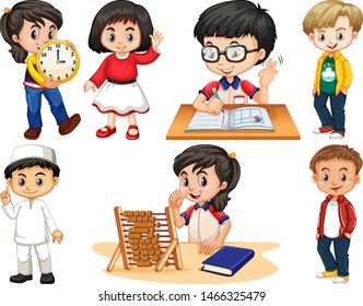 Set of happy children doing different things illustration