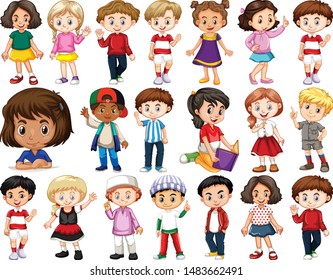 Set of happy children doing different actions illustration