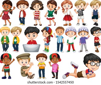 Set of happy children doing different actions illustration
