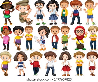 Set of happy children waving hello illustration