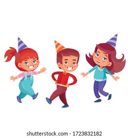 set of happy children who are happy and having fun, boys and girls, isolated object on a white background, vector illustration,