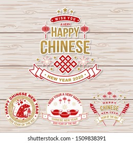 Set of Happy Chinese New Year sticker design. Vector illustration. Chinese New Year patch or greeting card.