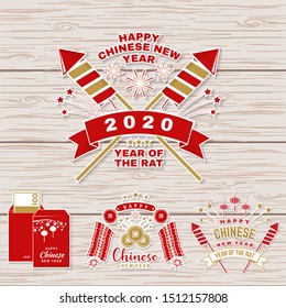 Set of Happy Chinese New Year sticker design. Vector illustration. Chinese New Year patch or greeting card.