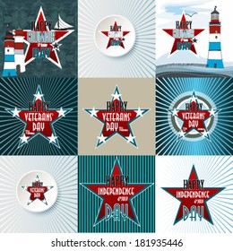 Set of  happy Columbus, Veteran's,Independence Day American Background