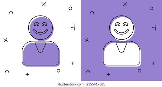 Setze ein glückliches Kundensymbol einzeln auf weißem und violettem Hintergrund.  Vektorgrafik