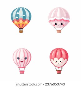 set of happy cute air balloon watercolor illustrations for printing on baby clothes, pattern, sticker, postcards, print, fabric, and books