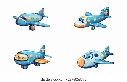 set of happy cute aircraft watercolor illustrations for printing on baby clothes, pattern, sticker, postcards, print, fabric, and books