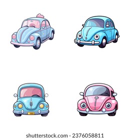 set of happy cute car watercolor illustrations for printing on baby clothes, pattern, sticker, postcards, print, fabric, and books