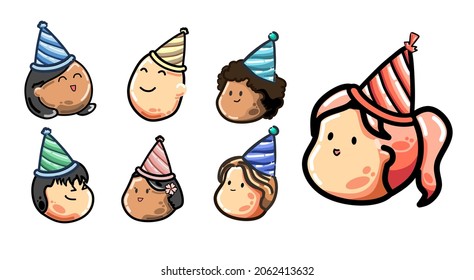 Un juego de niños felices y lindos se dirigen al cumpleaños con eso