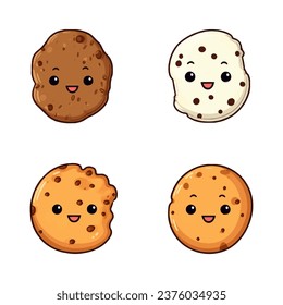 set of happy cute cookies watercolor illustrations for printing on baby clothes, pattern, sticker, postcards, print, fabric, and books