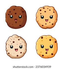 set of happy cute cookies watercolor illustrations for printing on baby clothes, pattern, sticker, postcards, print, fabric, and books