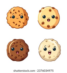 set of happy cute cookies watercolor illustrations for printing on baby clothes, pattern, sticker, postcards, print, fabric, and books
