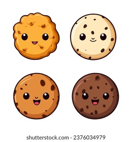 set of happy cute cookies watercolor illustrations for printing on baby clothes, pattern, sticker, postcards, print, fabric, and books