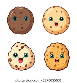 set of happy cute cookies watercolor illustrations for printing on baby clothes, pattern, sticker, postcards, print, fabric, and books