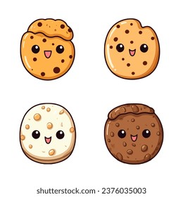 set of happy cute cookies watercolor illustrations for printing on baby clothes, pattern, sticker, postcards, print, fabric, and books