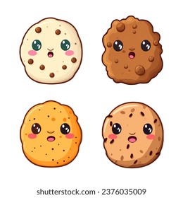 set of happy cute cookies watercolor illustrations for printing on baby clothes, pattern, sticker, postcards, print, fabric, and books