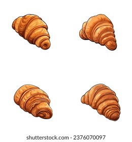 set of happy cute croissant watercolor illustrations for printing on baby clothes, pattern, sticker, postcards, print, fabric, and books