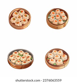 set of happy cute dimsum watercolor illustrations for printing on baby clothes, pattern, sticker, postcards, print, fabric, and books