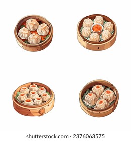 conjunto de alegres ilustraciones de la acuarela dimsum lindo para imprimir en ropa de bebé, patrón, pegatina, postales, impresión, tela y libros