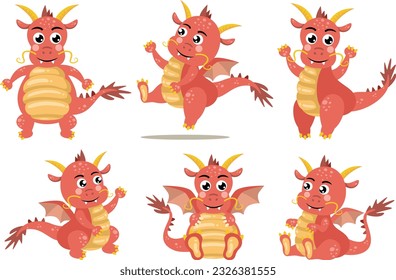 Set of happy cute dragon
