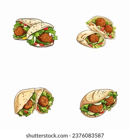 set of happy cute falafel watercolor illustrations for printing on baby clothes, pattern, sticker, postcards, print, fabric, and books