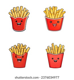 set of happy cute french fries watercolor illustrations for printing on baby clothes, pattern, sticker, postcards, print, fabric, and books