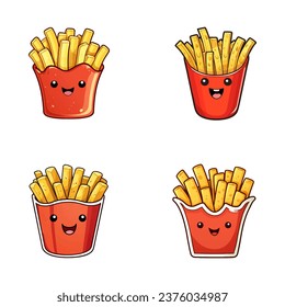 set of happy cute french fries watercolor illustrations for printing on baby clothes, pattern, sticker, postcards, print, fabric, and books