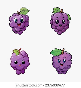 set of happy cute grapes watercolor illustrations for printing on baby clothes, pattern, sticker, postcards, print, fabric, and books