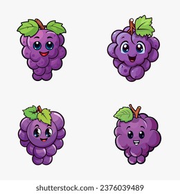 set of happy cute grapes watercolor illustrations for printing on baby clothes, pattern, sticker, postcards, print, fabric, and books