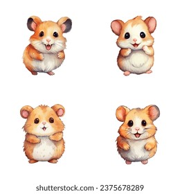 Happy cute Hamster Aquarell Illustrationen zum Drucken auf Babybekleidung, Muster, Aufkleber, Postkarten, Druck, Stoff und Bücher