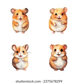 Happy cute Hamster Aquarell Illustrationen zum Drucken auf Babybekleidung, Muster, Aufkleber, Postkarten, Druck, Stoff und Bücher