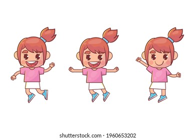 Set of happy cute kid boy jump and smile Premium Vector
