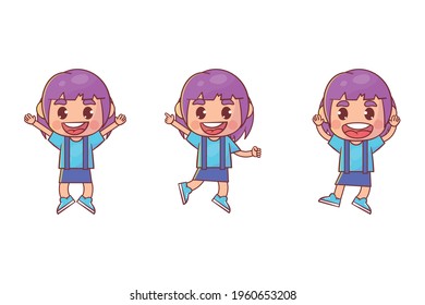 Set of happy cute kid boy jump and smile Premium Vector
