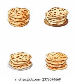 set of happy cute naan bread watercolor illustrations for printing on baby clothes, pattern, sticker, postcards, print, fabric, and books