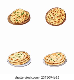 set of happy cute naan bread watercolor illustrations for printing on baby clothes, pattern, sticker, postcards, print, fabric, and books