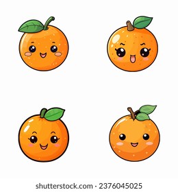 set of happy cute orange watercolor illustrations for printing on baby clothes, pattern, sticker, postcards, print, fabric, and books