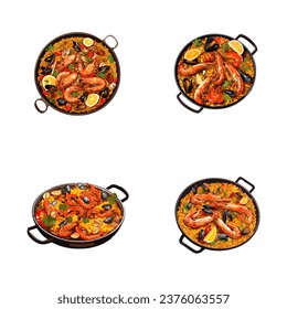 set of happy cute paella watercolor illustrations for printing on baby clothes, pattern, sticker, postcards, print, fabric, and books