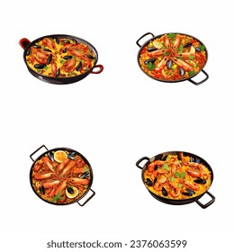 set of happy cute paella watercolor illustrations for printing on baby clothes, pattern, sticker, postcards, print, fabric, and books