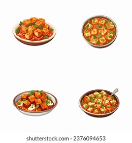 set of happy cute paneer tika masala watercolor illustrations for printing on baby clothes, pattern, sticker, postcards, print, fabric, and books,