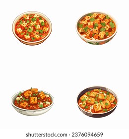 set of happy cute paneer tika masala watercolor illustrations for printing on baby clothes, pattern, sticker, postcards, print, fabric, and books,