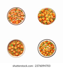 set of happy cute paneer tika masala watercolor illustrations for printing on baby clothes, pattern, sticker, postcards, print, fabric, and books,