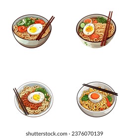 set of happy cute ramen watercolor illustrations for printing on baby clothes, pattern, sticker, postcards, print, fabric, and books