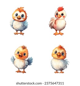 set of happy cute rooster watercolor illustrations for printing on baby clothes, pattern, sticker, postcards, print, fabric, and books