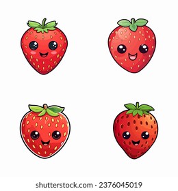 set of happy cute strawberry watercolor illustrations for printing on baby clothes, pattern, sticker, postcards, print, fabric, and books